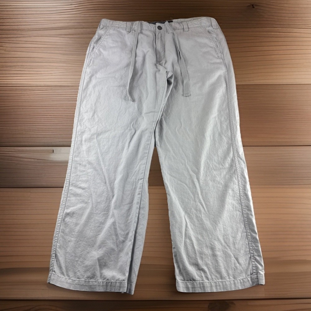 Marc Anthony Linen Blend Pants Mens 38x30 Gray Drawstring Khakis Preppy Luxury